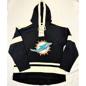 Miami Dolphins OT Sports Lace Up Hoodie Large Black Hockey Style NFL